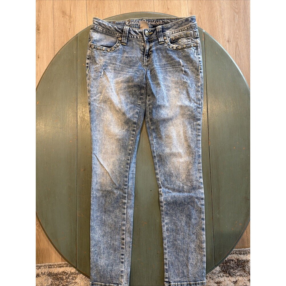 Harley-Davidson Acid Wash Studded Jeans Sz 8 Dark Wash 99161-16VW